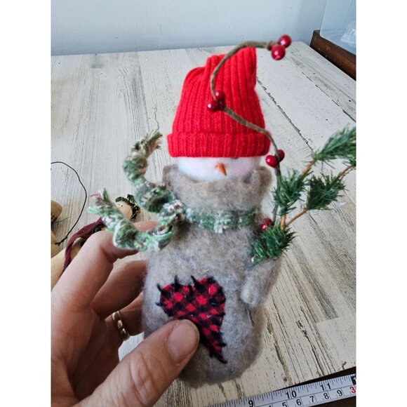 Shabby chic snowman ornament set tree scarf plush Xmas decor - Picture 6 of 8